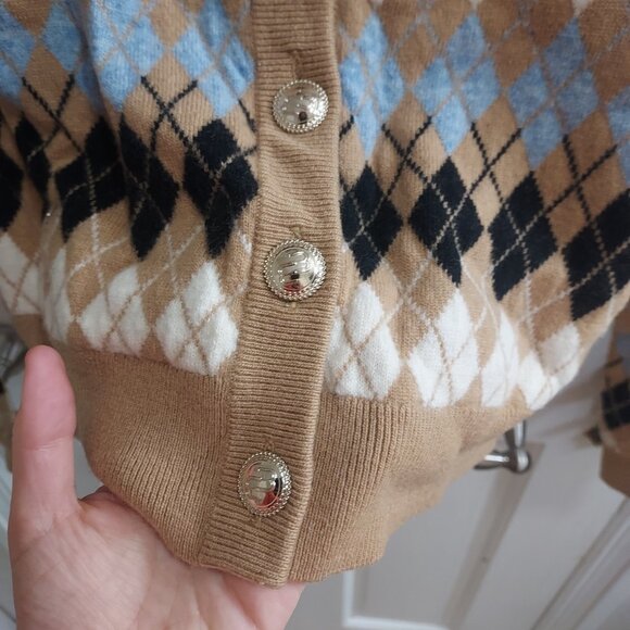 MAJE Mira Wool Camel Argyle Cardigan - Picture 4 of 6